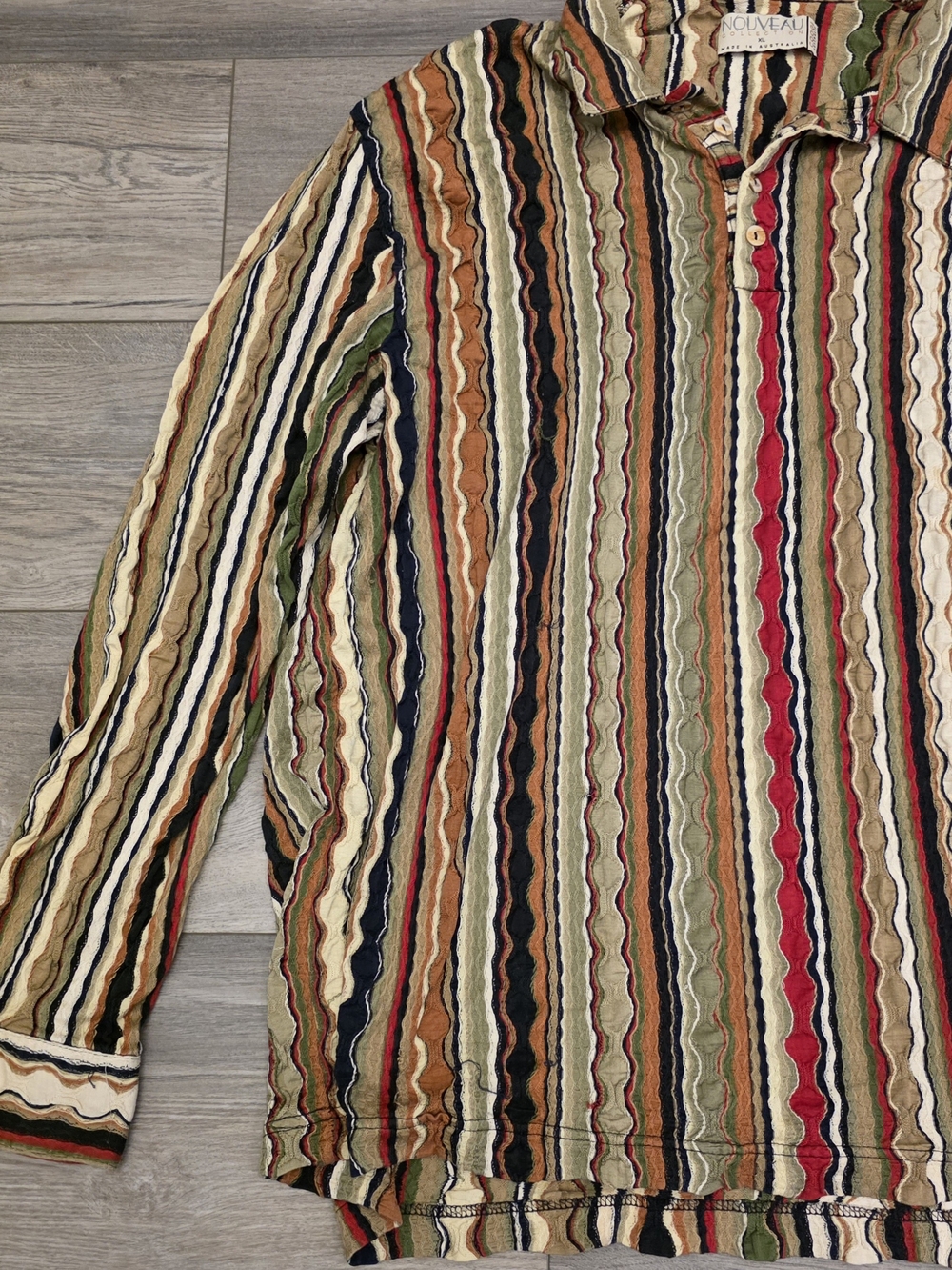 COOGI Multicolor Striped Long Sleeve Button-Down Shirt - Red, Green, Black, Tan - Picture 6 of 11